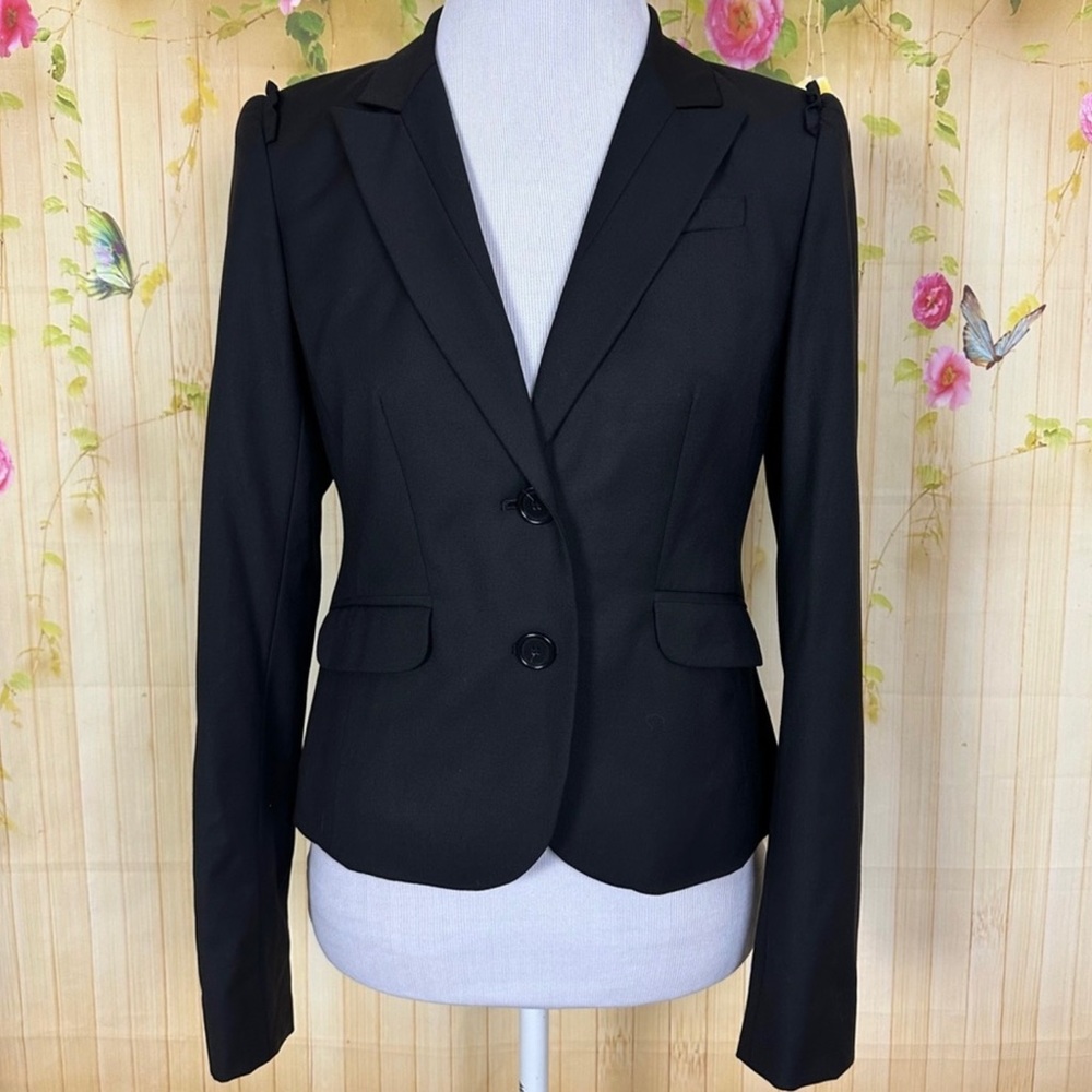 Ann Taylor Loft Black Ruffle Blazer, Size 0